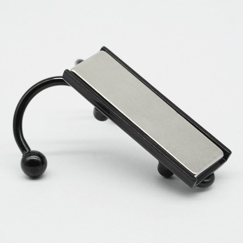 F51黑色方形双弯钩强磁挂架设计免壁挂挂架桌面打孔