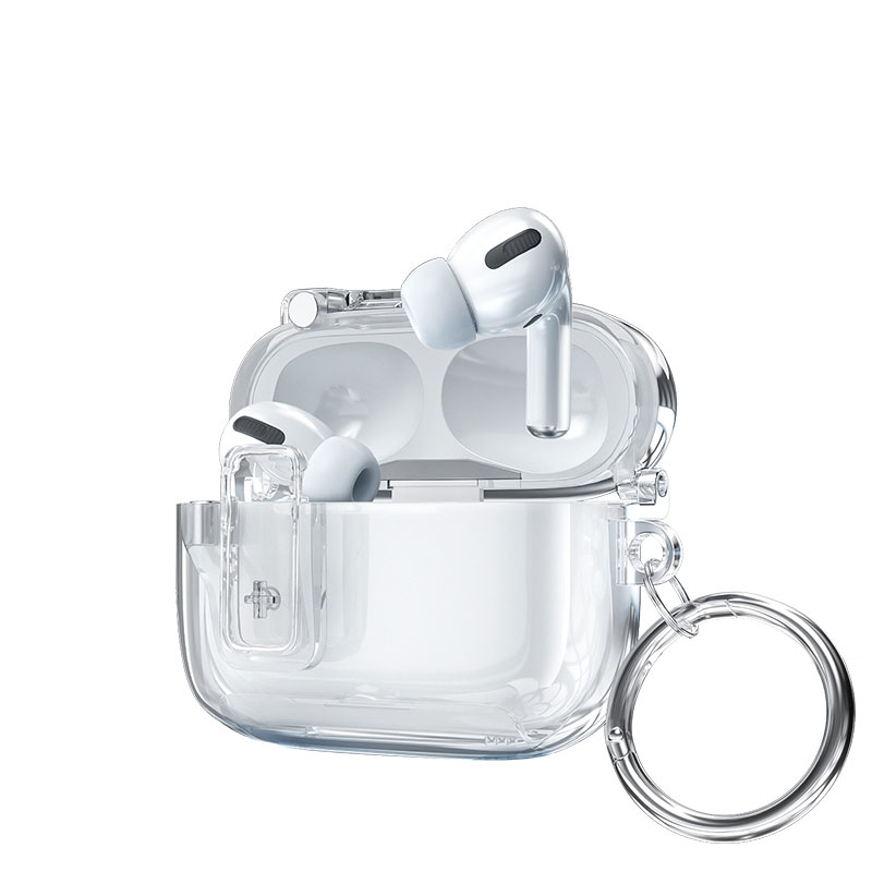 爵位 耳机壳适用于airpodspro2/3/4保护壳苹果耳机保护套透明防摔软壳锁扣自动弹盖F防尘设计带手机支架功能