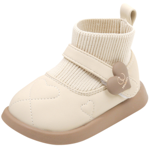女宝宝靴子公主秋冬季新款女童棉鞋加绒皮鞋婴儿童鞋软底学步鞋子