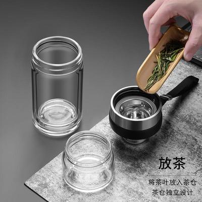 茶杯个人专用茶水分离泡茶杯子男双层加厚隔热水杯喝水高档玻璃杯
