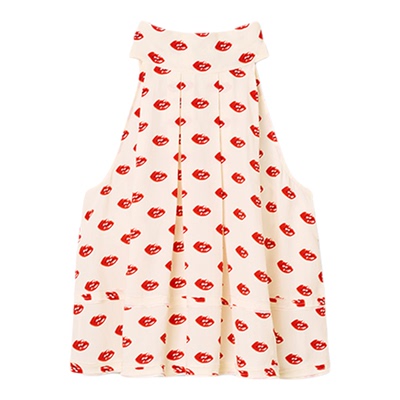 【新品】MARC JACOBS/莫杰 MJ 红唇印花设计挂脖系带上衣