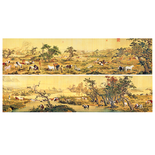 清代郎世宁 百骏图马画精裱长卷原版高清复刻收藏送礼
