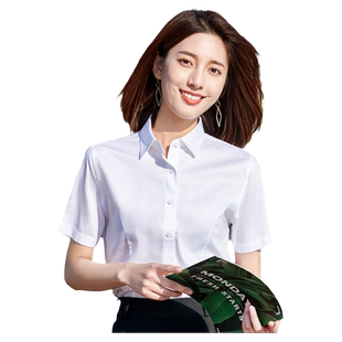 高端职业装短袖衬衫男女同款白衬衣纯棉免烫全棉银行职员销售工装