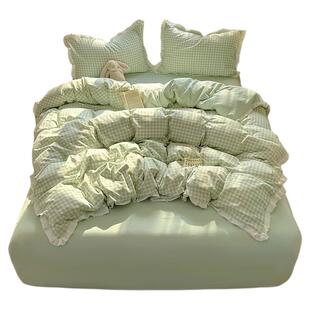 2025新款A类床上四件套纯棉全棉花边被套床单被罩学生宿舍三件套4