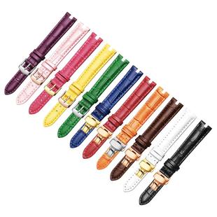 凹口真皮手表带男女适配西铁城飞亚达芙丽罗西尼帕莎MK红蓝色表链