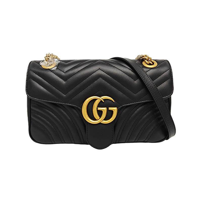 【自营】Gucci/古驰中古98新GUCCI黑色牛皮黑金马蒙26/GG Marmont