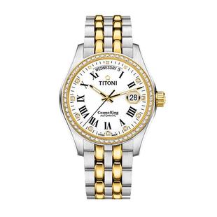 【自营】瑞表Titoni梅花手表日历间金钢带瑞士自动机械表男士腕表