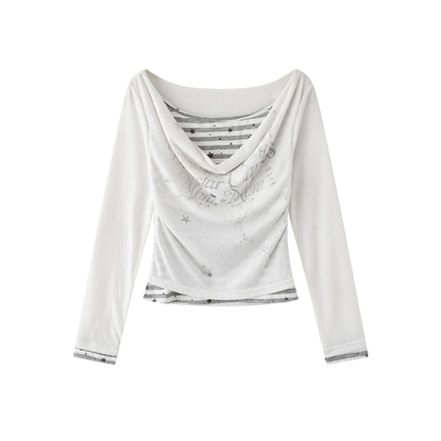 DARKAGE原创条纹假两件长袖T恤