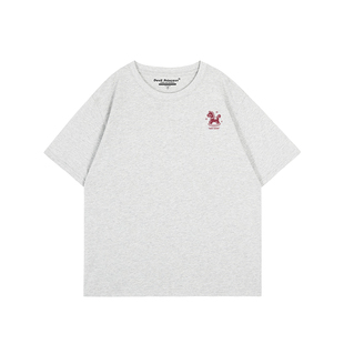 ulzzang小众可爱风卡通印花酒红色短袖t恤女2026新年款大版上衣潮