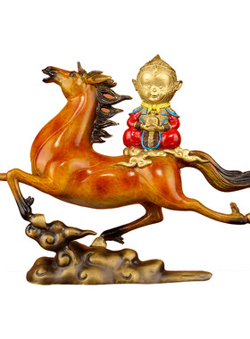 马上封侯纯铜彩绘马摆件摆设礼品
