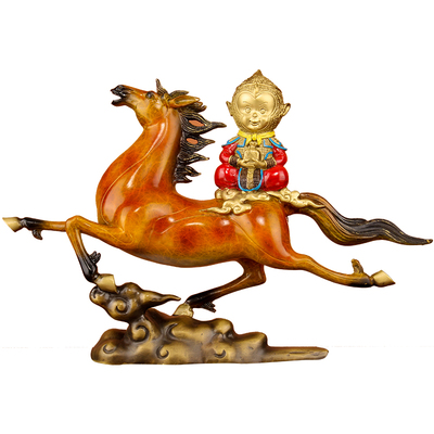 马上封侯纯铜彩绘马摆件摆设礼品