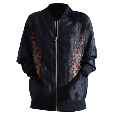 龟裂纹香云纱印花桑蚕丝绸夹克