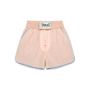 美国EVERLAST拳击训练短裤男女格纹绑带健身搏击运动宽松五分裤春