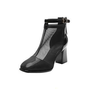 网纱镂空短靴子女2025年春夏新款高跟马丁靴夏天网面透气粗跟凉靴