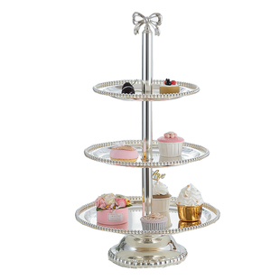 欧式甜品台套装 金属点心盘下午茶点心架 带盖冷餐展示托盘 镀银