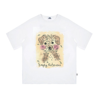 EMPTY REFERENCE美式复古原创潦草小狗印花圆领短袖T恤