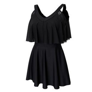 大码胖mm泳衣女泡温泉高级绝美黑色荷叶边泡汤微胖遮肉女士游泳衣