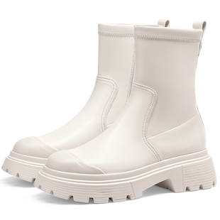 [奔赴冬约]莎莎苏秋冬新款休闲厚底中筒弹力靴女马丁靴烟筒靴