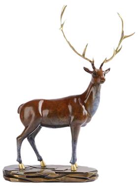 铜智欧全黄铜麋鹿2025新品办公室书房摆件礼品新中式摆件