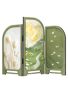 法式复古桌面摆件客厅小屏风装饰画中古风入户玄关边柜电视柜摆画