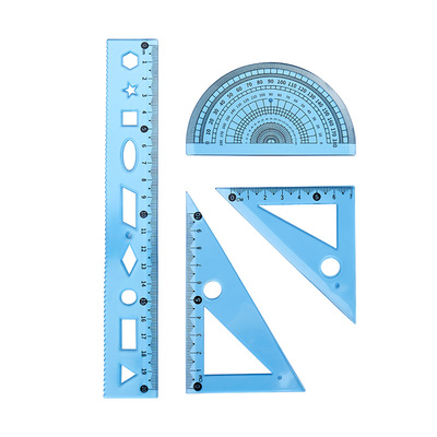 软尺子套装小学生专用三角板量角器多功能一二四件套年级格直尺15cm透明20厘米高颜值绘图划线波浪男女孩儿童