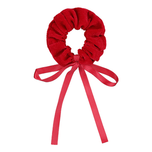 新年红色丝绒飘带大肠发圈女丸子头头绳拜年扎双马尾皮筋发绳头饰