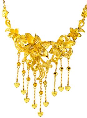 新款镀黄金色新娘结婚花项链