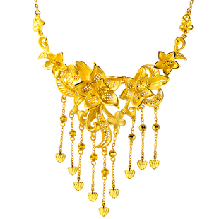 新款镀黄金色新娘结婚花项链女款仿真金婚庆三金五金首饰套装道具