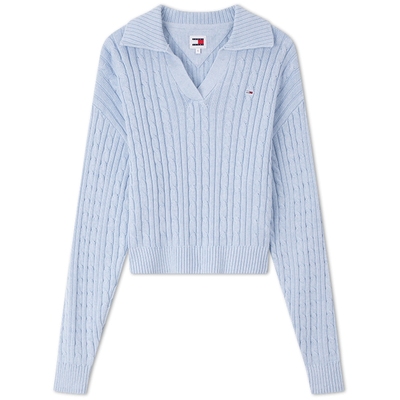 Tommy女装复古绞花POLO领针织衫