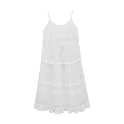 小白裙|MSLAN塔克收腰吊带连衣裙