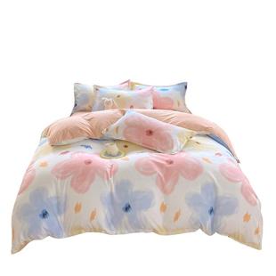 Crown荣冠家纺加厚磨毛四件套清新学生宿舍满满花卉ins风秋冬床品