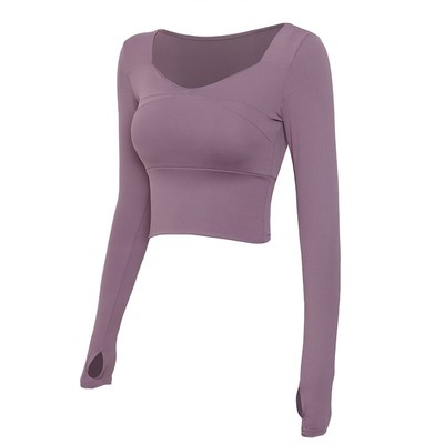带胸垫运动上衣女瑜伽长袖