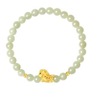 周大生黄金和田玉手串女足金小马生肖本命年手链马上有钱新年礼物