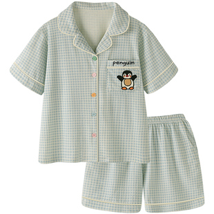 睡衣女款夏凉感纯棉短袖短裤套装可爱男士大码新款夏季情侣家居服