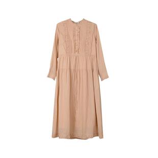 TALASA商场同款纯棉连衣裙2025年秋新款法式复古蕾丝拼接设计长裙