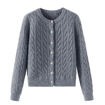 班尼路S&K系列灰色针织开衫外套女2025秋冬新款加厚保暖绞花毛衣N