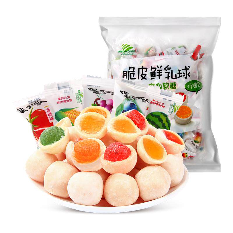 好利源红双喜脆皮鲜乳球水果糖夹传统糖果