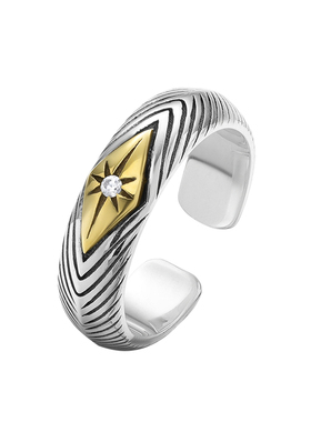 手工泰银复古做旧戒指男女开口可调节小众设计星芒波浪指环S925银