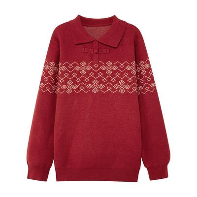 左西秋冬男童加厚Polo衫红色毛衣