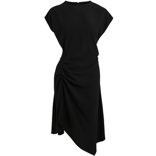 【醋酸系列】LANDI夏季新款一字领无袖抽褶连衣裙女中长裙子