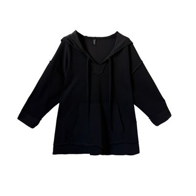 大码女装连帽卫衣v领紫色加厚