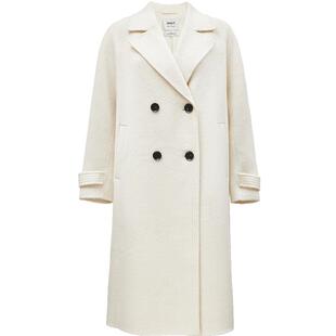 ONLY冬季双面呢绵羊毛桑蚕丝双排扣宽松直筒中长款毛呢大衣外套女