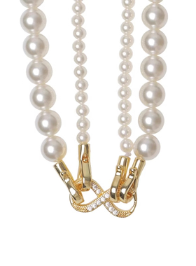 双层叠戴仿珍珠项链女款颈链高级