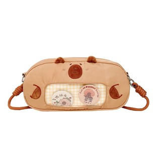 网红卡皮巴拉斜挎手机包笔袋带夹层儿童学生水豚大容量文具收纳包