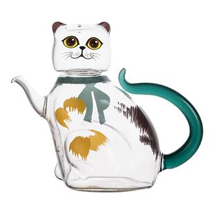 招财猫壶创意可爱一体耐热玻璃茶具套装礼品玻璃壶茶壶冷水壶