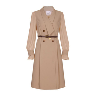 婉甸2025沙砾色拼接长袖连衣裙通勤风1241N12SJ3YX