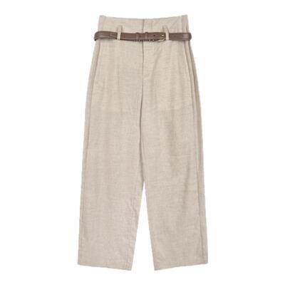 superniniyy 液氨亚麻裤精工系列含羊毛宽松直筒皮带休闲裤长裤女