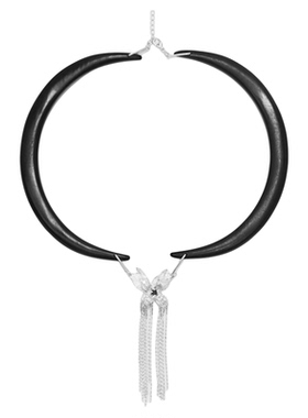 東黑三白/ 秋千蝶 s930纯银原创蝴蝶檀木拼接暗黑可调女项链圈