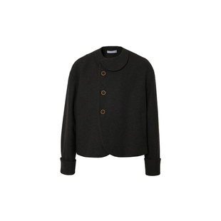 PIHO设计师款高端复古羊毛呢短款大衣原创秋冬圆弧形翻领宽松外套