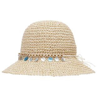 热风帽子2025年夏季新款女士串珠时尚草帽民族风复古渔夫帽遮阳帽